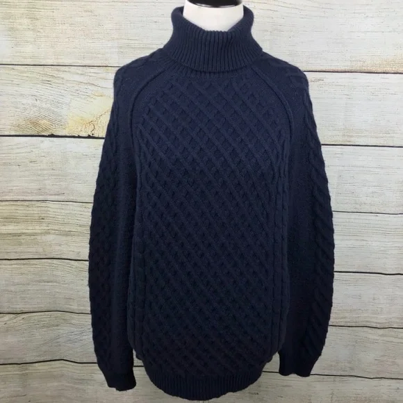 Vince Navy Cable Knit mock neck Sweater